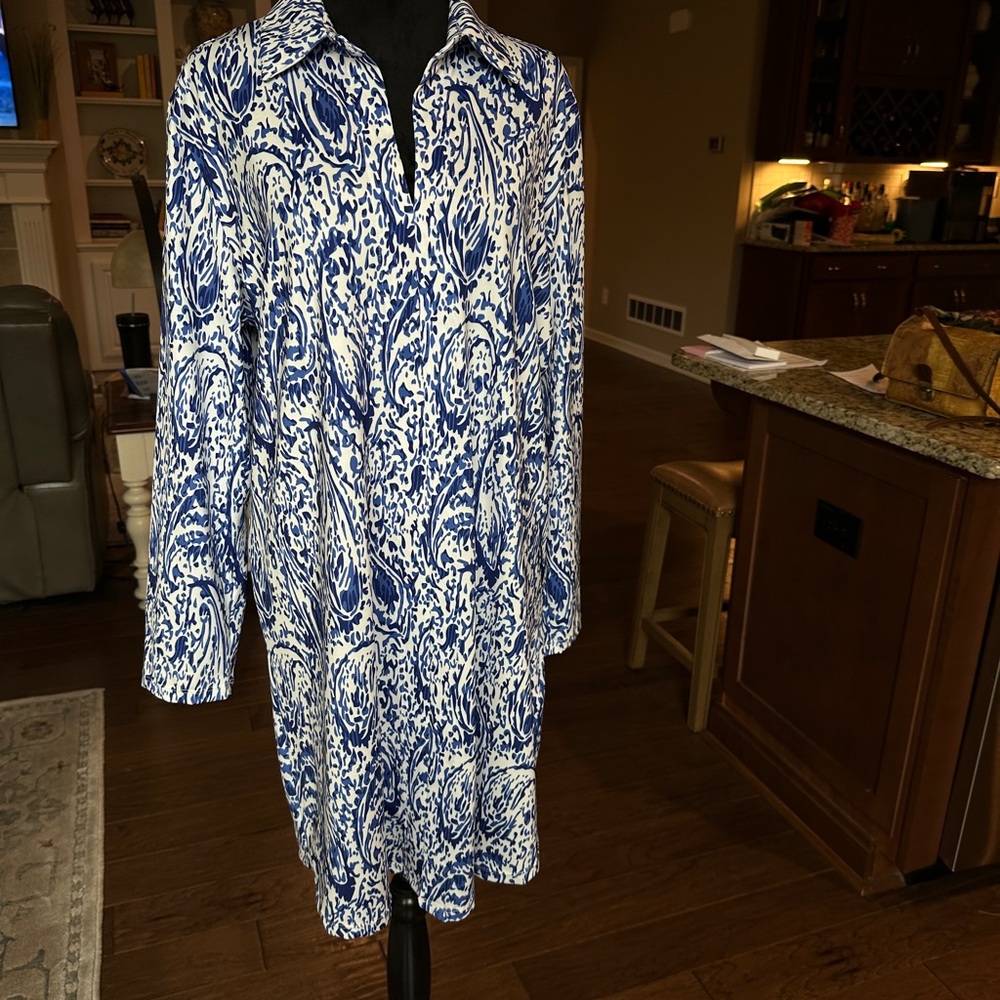 Elegant Blue and White Patterned Dress